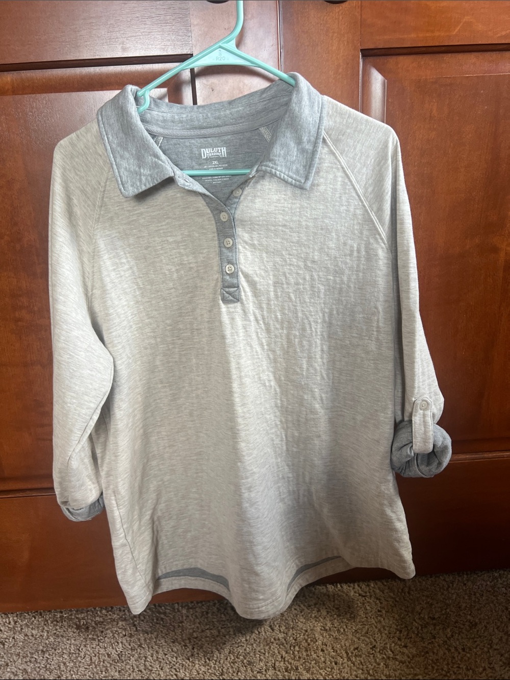 Duluth trading co men’s  Heather Gray Polo with Contrast Collar